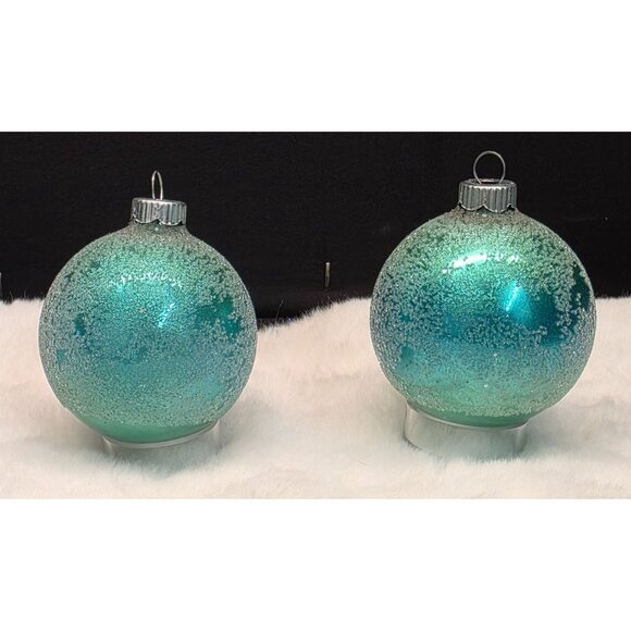 Vintage Shiny Brite Blue Green Ombre Glass Christmas Ornament w Frosted Texture - Picture 1 of 7